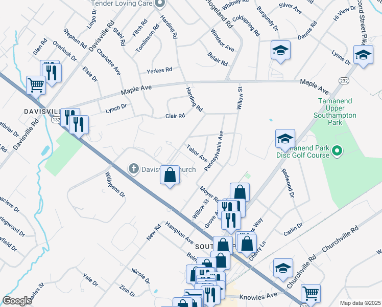 map of restaurants, bars, coffee shops, grocery stores, and more near 426 Tabor Avenue in Southampton