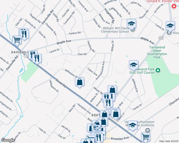 map of restaurants, bars, coffee shops, grocery stores, and more near 426 Tabor Avenue in Southampton
