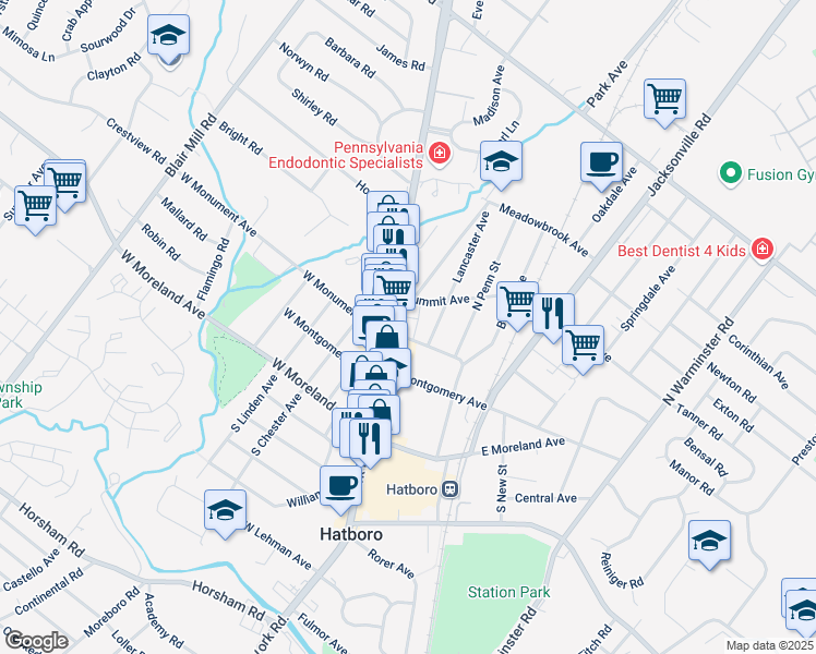 map of restaurants, bars, coffee shops, grocery stores, and more near 210 Pennsylvania 263 in Hatboro