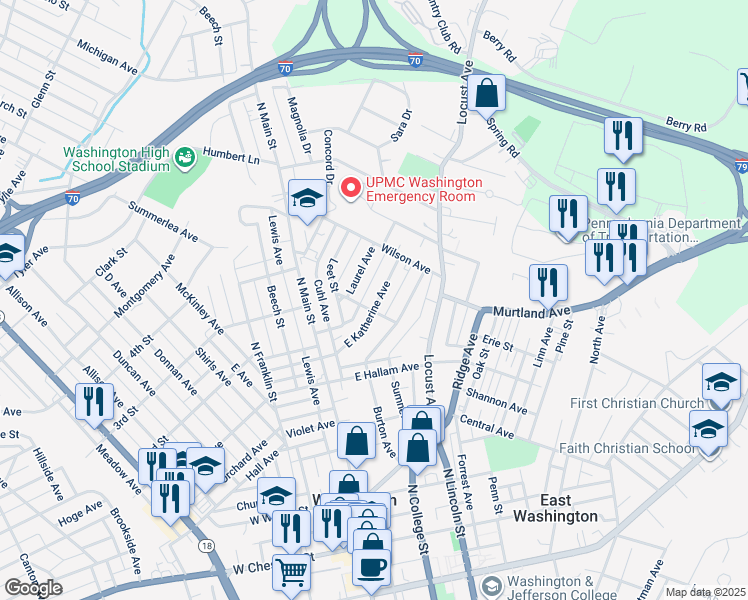 map of restaurants, bars, coffee shops, grocery stores, and more near 121 East Katherine Avenue in Washington