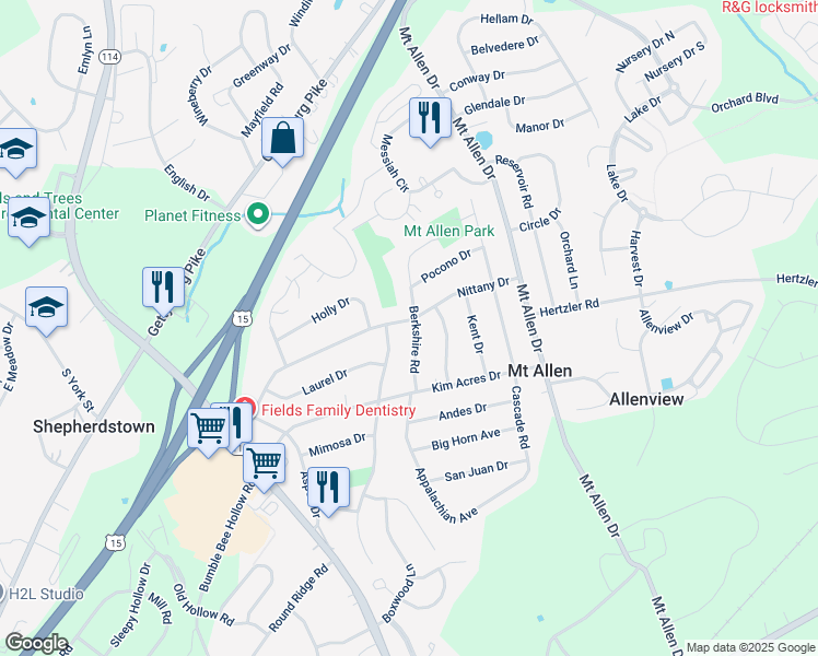map of restaurants, bars, coffee shops, grocery stores, and more near 400 Berkshire Road in Mechanicsburg