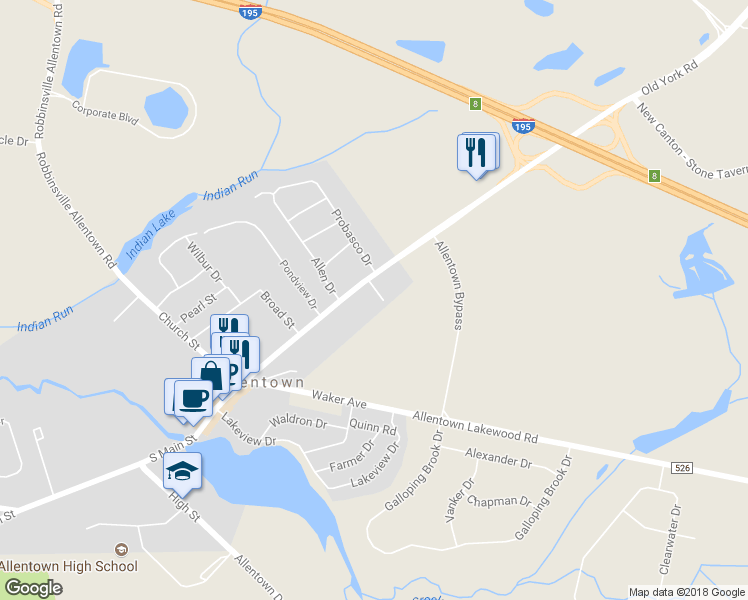 map of restaurants, bars, coffee shops, grocery stores, and more near 5 Green Way in Allentown
