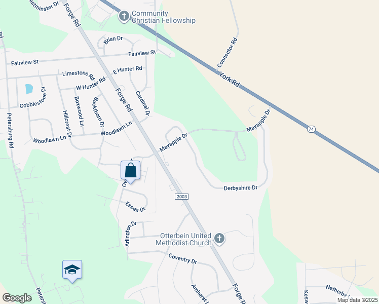 map of restaurants, bars, coffee shops, grocery stores, and more near 73 Derbyshire Dr in Carlisle