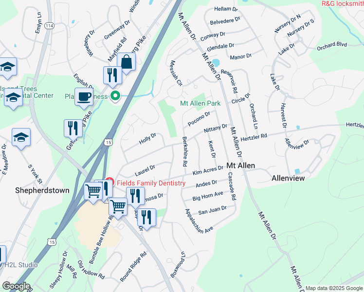 map of restaurants, bars, coffee shops, grocery stores, and more near 400 Berkshire Road in Mechanicsburg