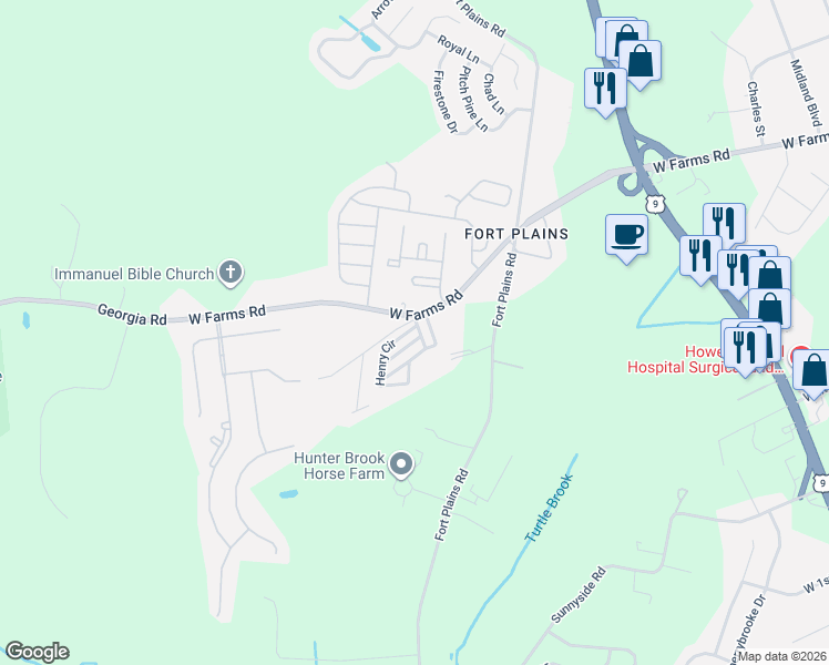 map of restaurants, bars, coffee shops, grocery stores, and more near 1 Essex Lane in Howell Township