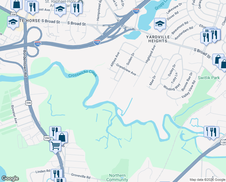 map of restaurants, bars, coffee shops, grocery stores, and more near 272 Soden Drive in Hamilton Township
