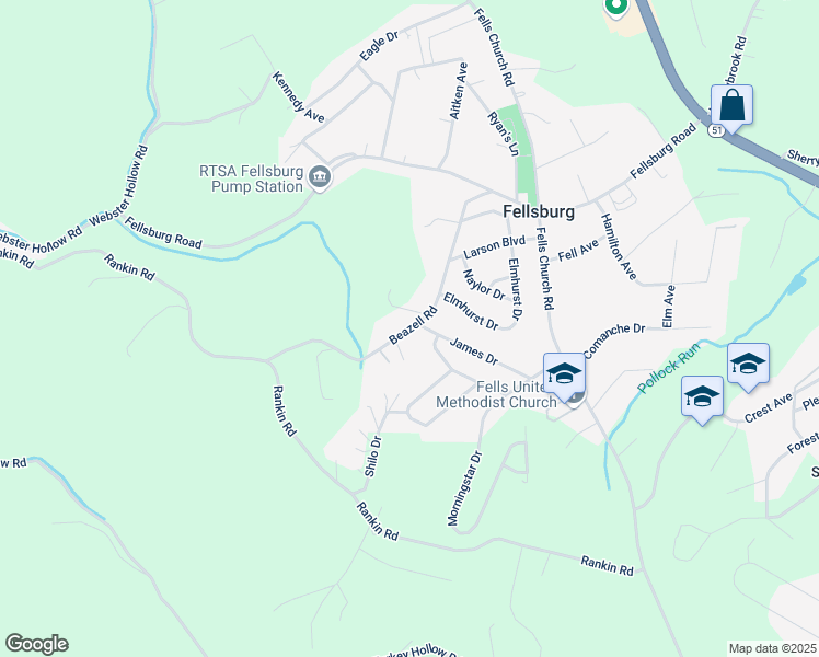 map of restaurants, bars, coffee shops, grocery stores, and more near 574 Beazell Road in Belle Vernon