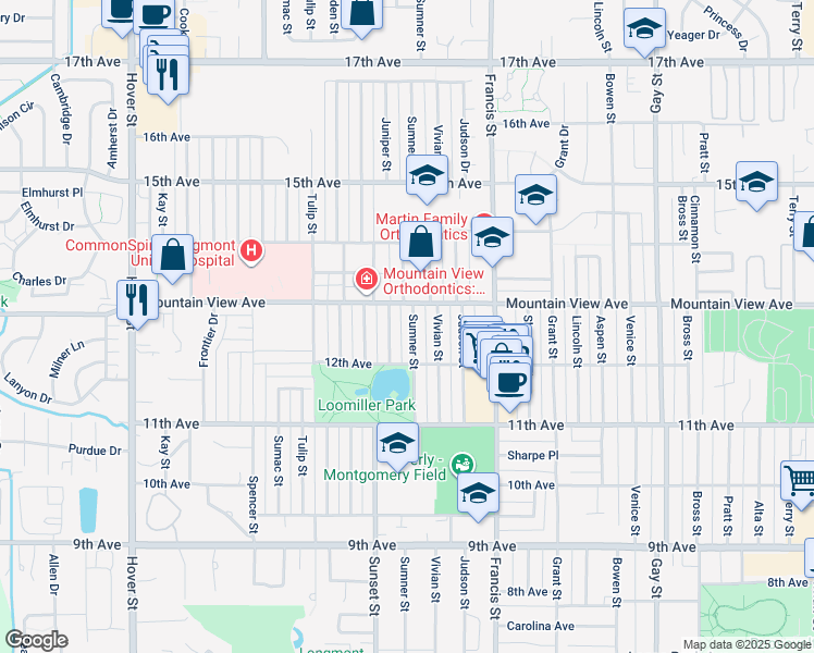 map of restaurants, bars, coffee shops, grocery stores, and more near 1235 Sumner Street in Longmont