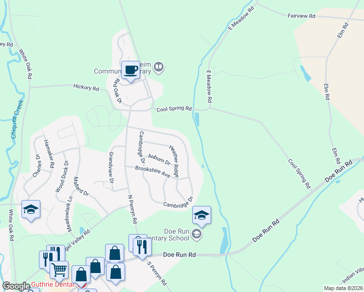 map of restaurants, bars, coffee shops, grocery stores, and more near 901 Cambridge Drive in Manheim
