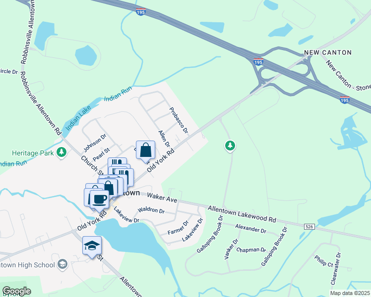 map of restaurants, bars, coffee shops, grocery stores, and more near 5 Green Way in Allentown
