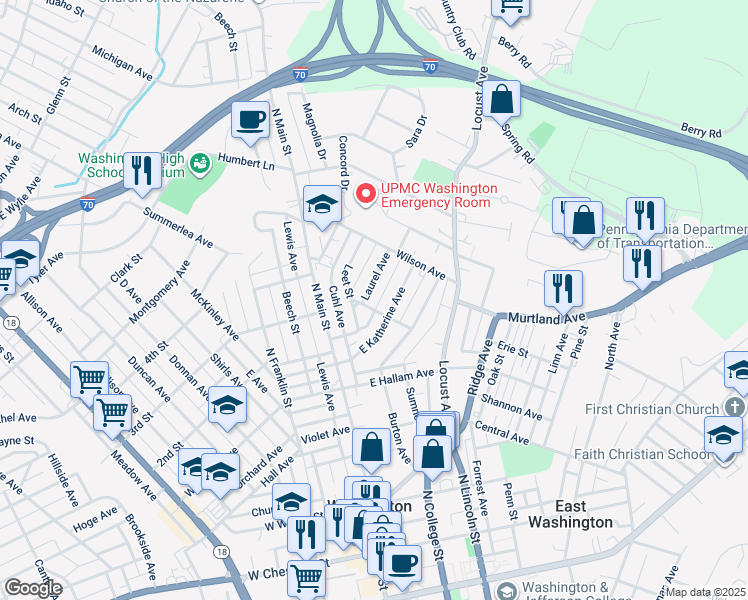 map of restaurants, bars, coffee shops, grocery stores, and more near 121 East Katherine Avenue in Washington