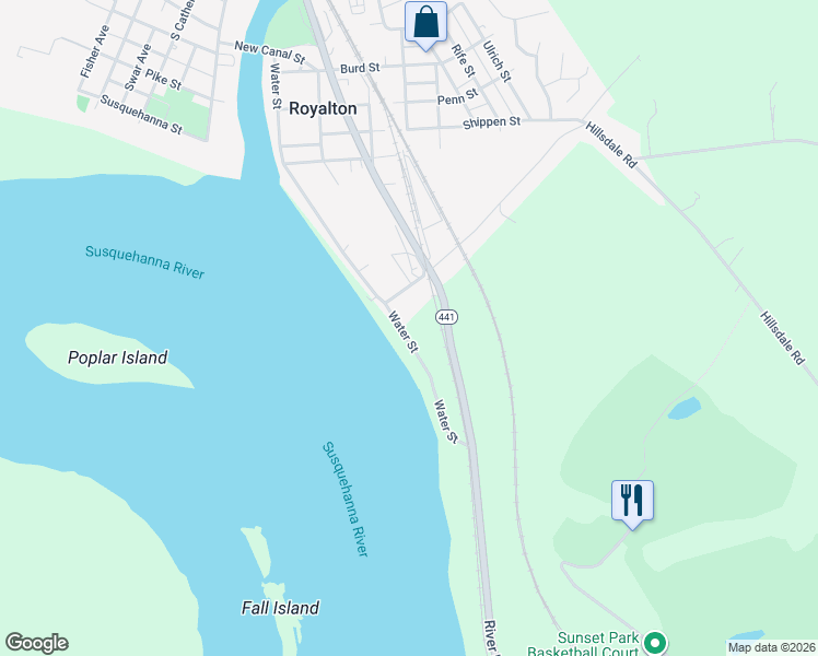 map of restaurants, bars, coffee shops, grocery stores, and more near 1760 Water Street in Middletown