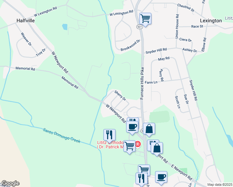 map of restaurants, bars, coffee shops, grocery stores, and more near 50 Christy Lane in Lititz