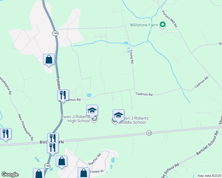 map of restaurants, bars, coffee shops, grocery stores, and more near 961 Cadmus Road in Pottstown