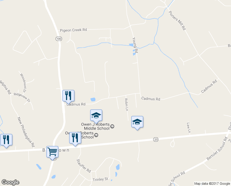 map of restaurants, bars, coffee shops, grocery stores, and more near 961 Cadmus Road in Pottstown