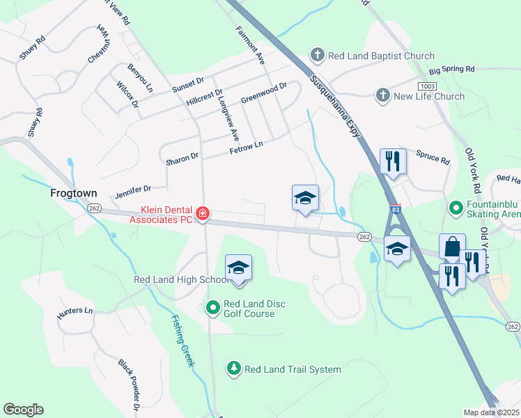 map of restaurants, bars, coffee shops, grocery stores, and more near 491 Pine Ridge Circle in Lewisberry
