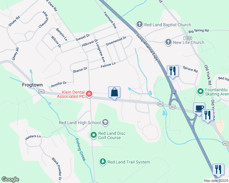 map of restaurants, bars, coffee shops, grocery stores, and more near 491 Pine Ridge Circle in Lewisberry
