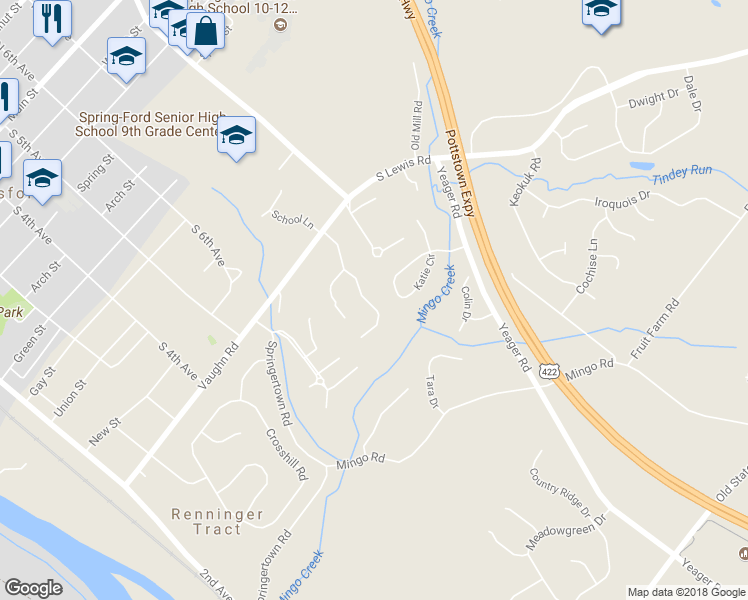 map of restaurants, bars, coffee shops, grocery stores, and more near 185 Providence Forge Road in Royersford