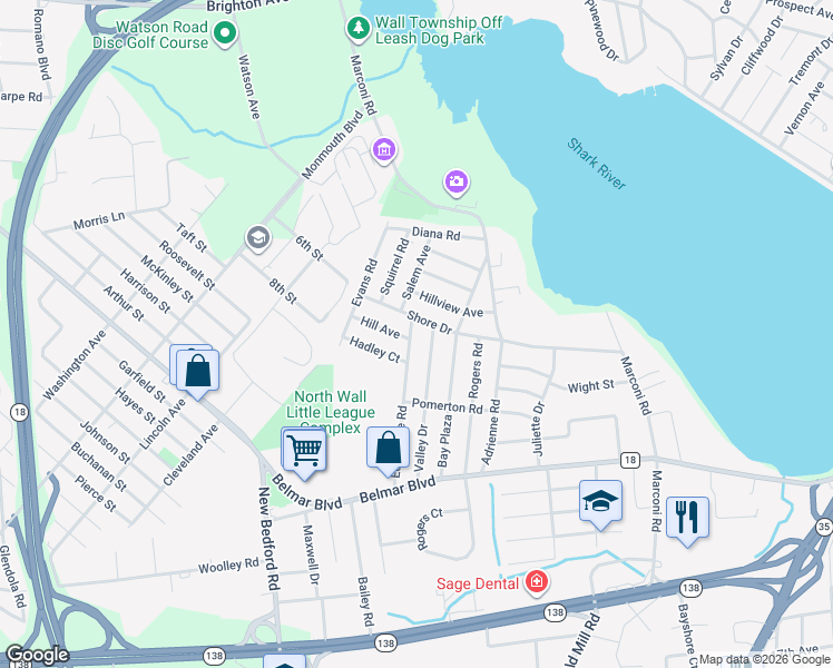 map of restaurants, bars, coffee shops, grocery stores, and more near 1410 Edgemere Road in Monmouth County