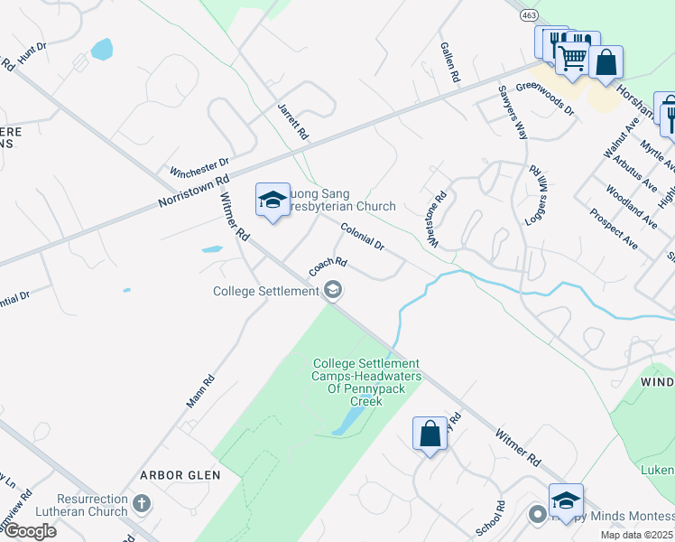 map of restaurants, bars, coffee shops, grocery stores, and more near 571 Coach Road in Horsham