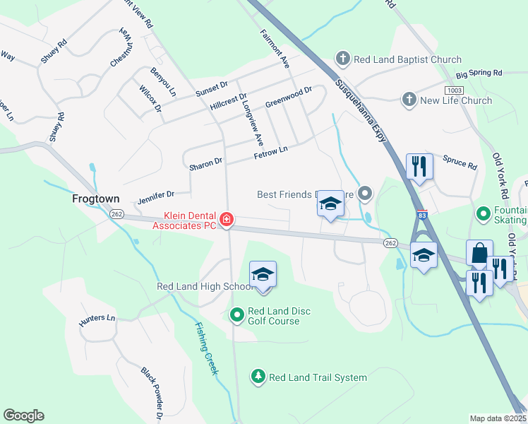 map of restaurants, bars, coffee shops, grocery stores, and more near 483 Pine Ridge Circle in Lewisberry