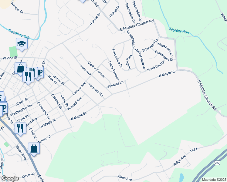 map of restaurants, bars, coffee shops, grocery stores, and more near 721 North Maple Street in Ephrata