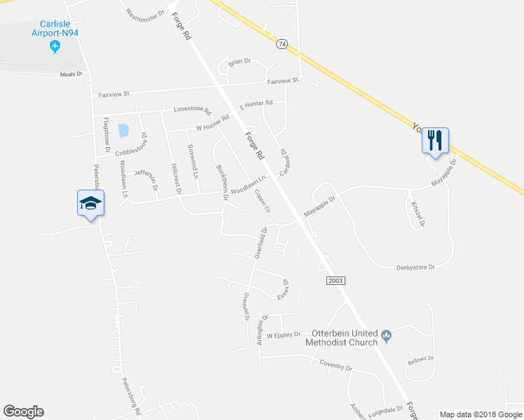 map of restaurants, bars, coffee shops, grocery stores, and more near 610 Copper Circle in Carlisle