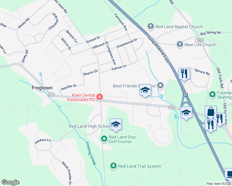 map of restaurants, bars, coffee shops, grocery stores, and more near 483 Pine Ridge Circle in Lewisberry