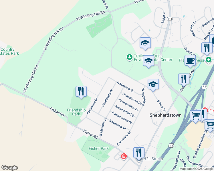 map of restaurants, bars, coffee shops, grocery stores, and more near 311 Southview Drive in Mechanicsburg