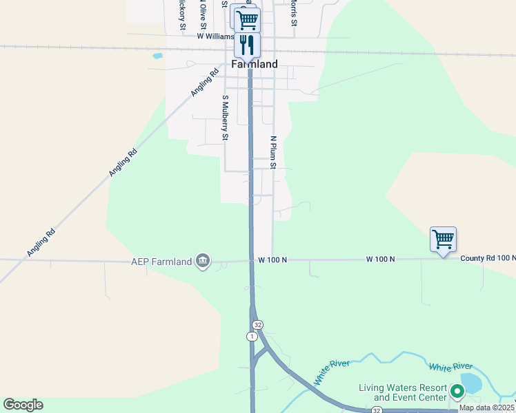 map of restaurants, bars, coffee shops, grocery stores, and more near 601 South Main Street in Farmland
