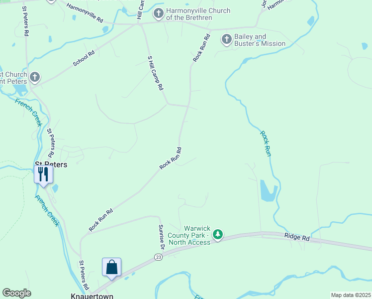 map of restaurants, bars, coffee shops, grocery stores, and more near 572 Rock Run Road in Pottstown
