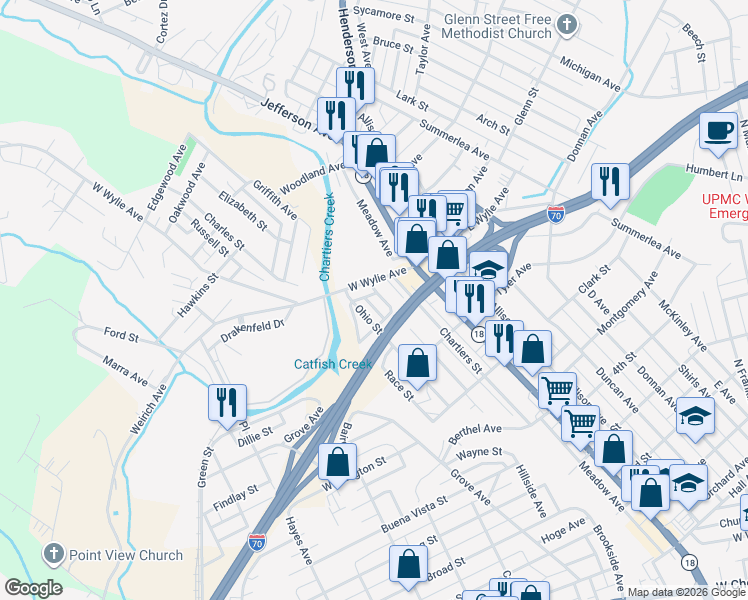 map of restaurants, bars, coffee shops, grocery stores, and more near 180 Ohio Street in Washington