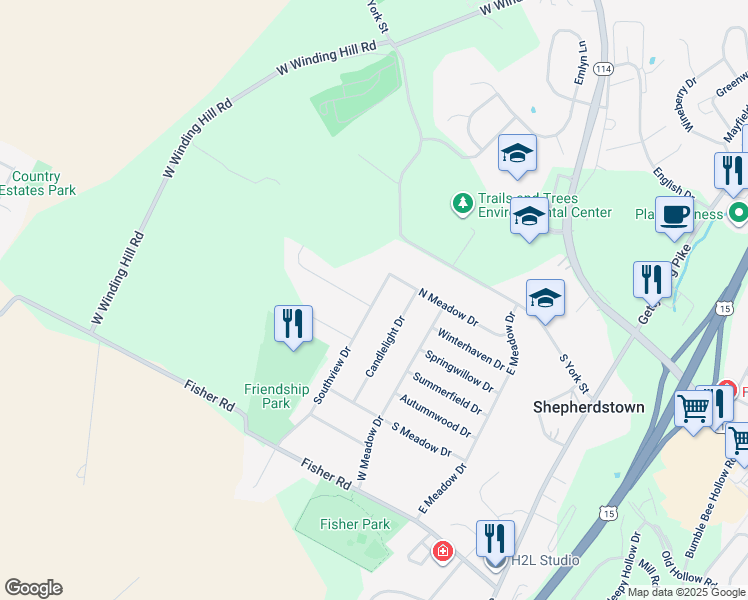 map of restaurants, bars, coffee shops, grocery stores, and more near 311 Southview Drive in Mechanicsburg