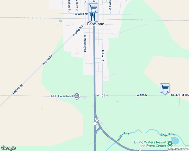 map of restaurants, bars, coffee shops, grocery stores, and more near 601 South Main Street in Farmland