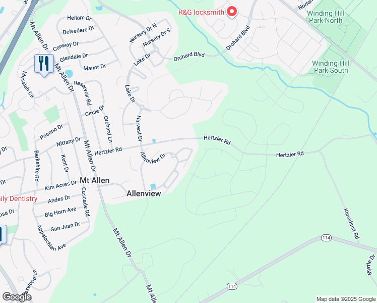map of restaurants, bars, coffee shops, grocery stores, and more near 764 Allenview Drive in Mechanicsburg