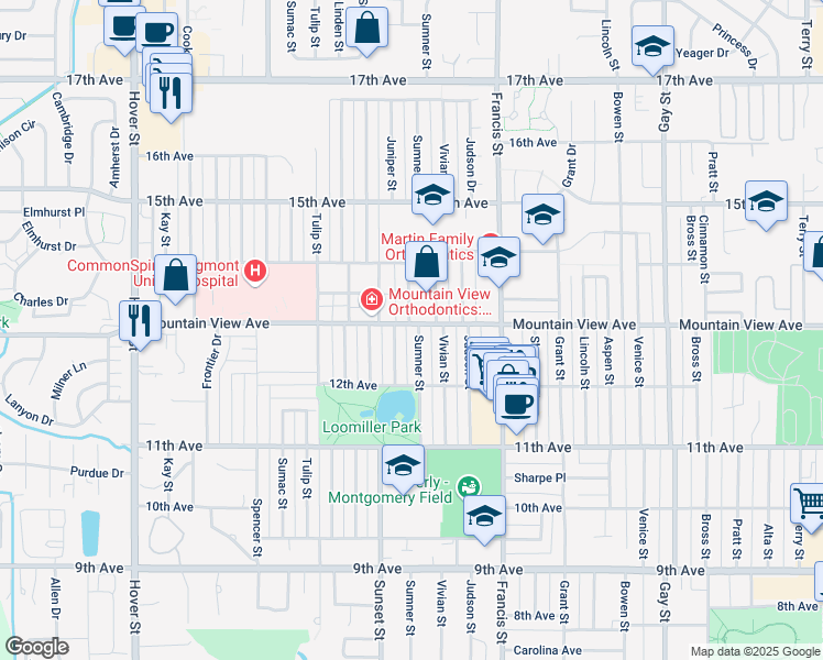 map of restaurants, bars, coffee shops, grocery stores, and more near 1235 Sumner Street in Longmont