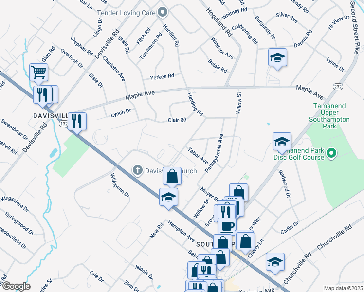 map of restaurants, bars, coffee shops, grocery stores, and more near 898 Willopenn Drive in Southampton