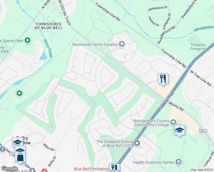 map of restaurants, bars, coffee shops, grocery stores, and more near 113 Sawgrass Drive in Blue Bell