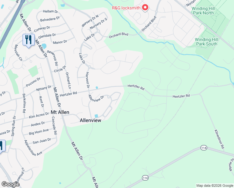 map of restaurants, bars, coffee shops, grocery stores, and more near 656 Allenview Drive in Mechanicsburg