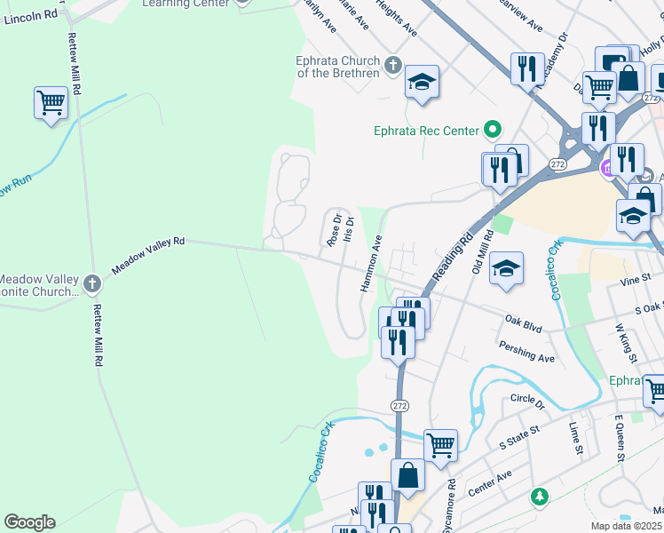 map of restaurants, bars, coffee shops, grocery stores, and more near 1388 Hammon Avenue in Ephrata