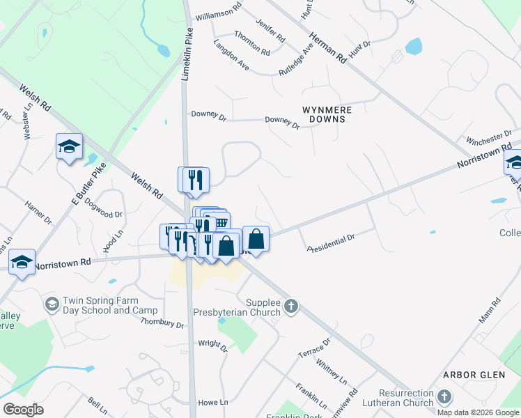 map of restaurants, bars, coffee shops, grocery stores, and more near 1 Hazell Lane in Horsham