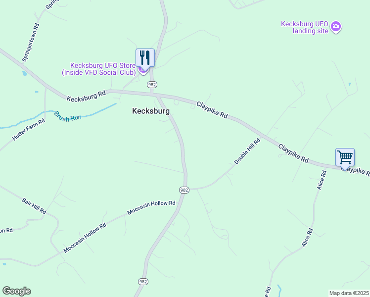 map of restaurants, bars, coffee shops, grocery stores, and more near 2368 Pennsylvania 982 in Mount Pleasant