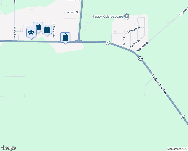 map of restaurants, bars, coffee shops, grocery stores, and more near 13491 Golden State Highway in Red Bluff