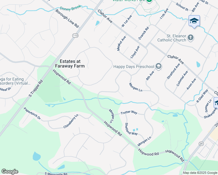map of restaurants, bars, coffee shops, grocery stores, and more near 1822 Morgan Lane in Collegeville