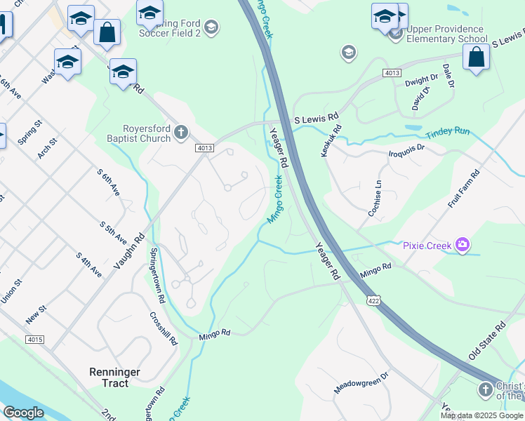 map of restaurants, bars, coffee shops, grocery stores, and more near 981 Katie Circle in Royersford