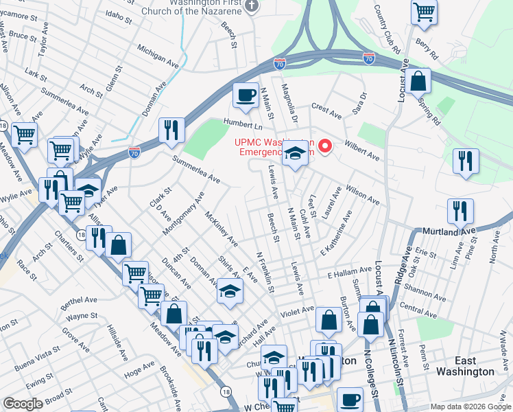 map of restaurants, bars, coffee shops, grocery stores, and more near 111 Buttonwood Avenue in Washington