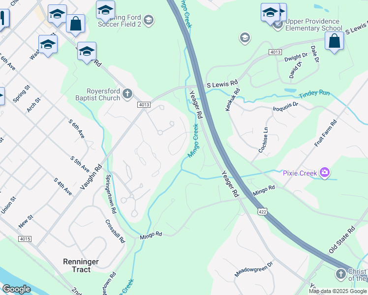 map of restaurants, bars, coffee shops, grocery stores, and more near 981 Katie Circle in Royersford