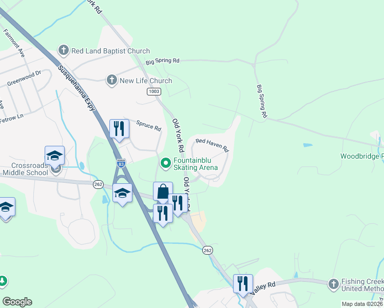 map of restaurants, bars, coffee shops, grocery stores, and more near 252 Red Haven Road in New Cumberland