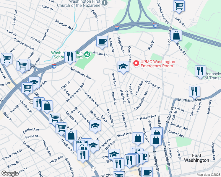 map of restaurants, bars, coffee shops, grocery stores, and more near 103 Buttonwood Avenue in Washington