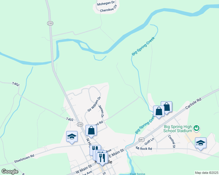 map of restaurants, bars, coffee shops, grocery stores, and more near 8 Camelot Lane in Newville